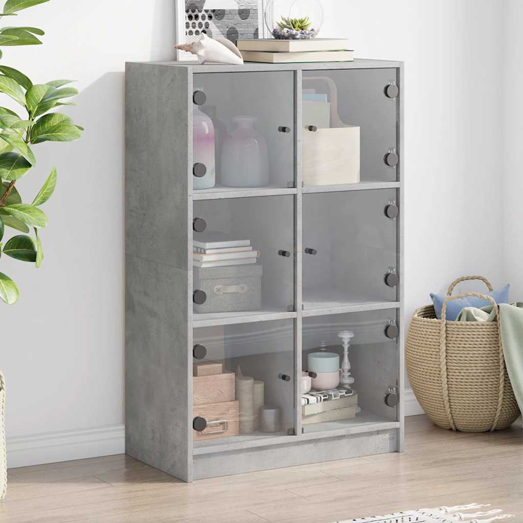 skab med låger 68x37x109 cm konstrueret træ betongrå