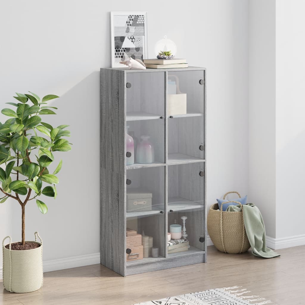 skab med låger 68x37x142 cm konstrueret træ grå sonoma-eg