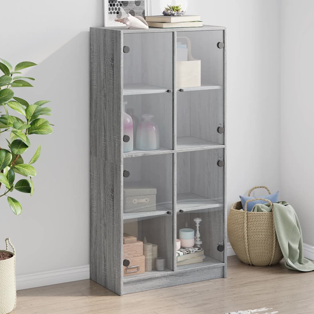 skab med låger 68x37x142 cm konstrueret træ grå sonoma-eg