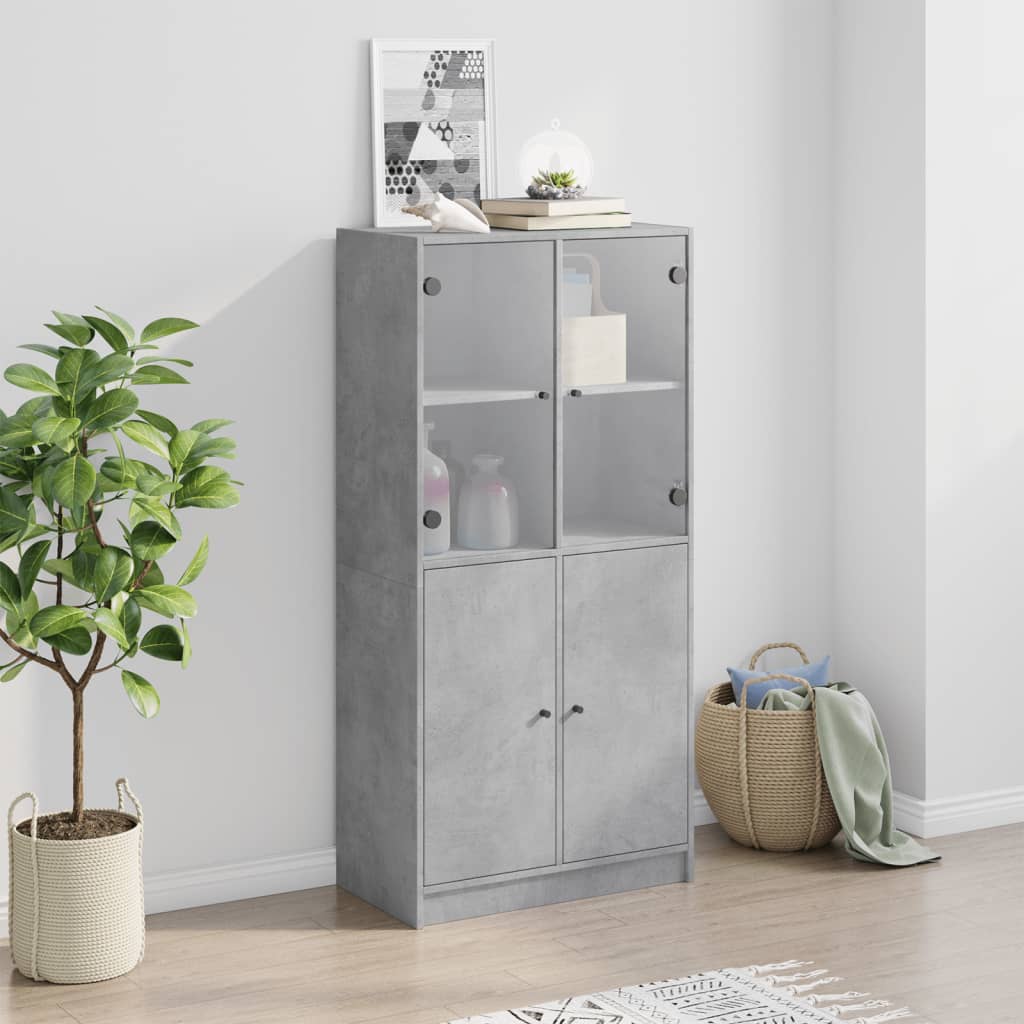 skab med låger 68x37x142 cm konstrueret træ betongrå