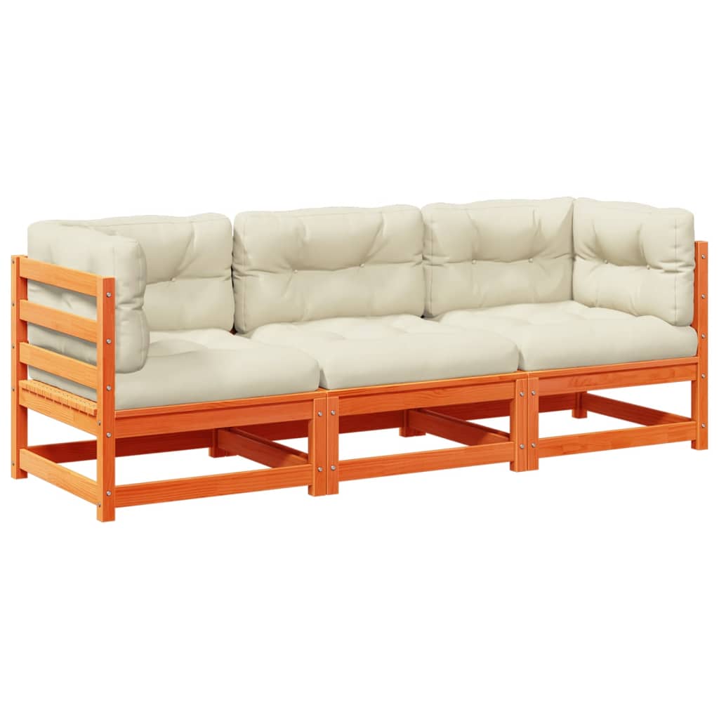 sofasæt til haven 3 dele med hynder massivt fyr gyldenbrun