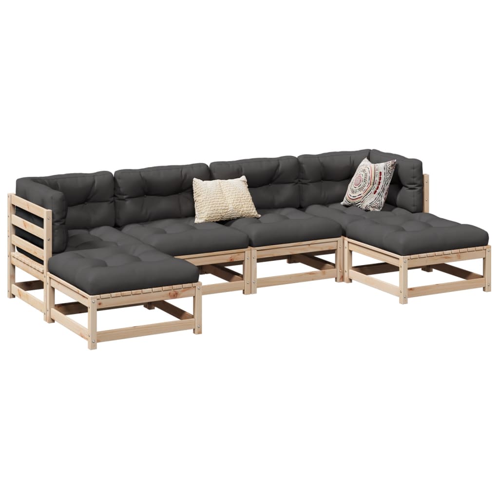 sofasæt til haven 6 dele med hynder massivt fyrretræ