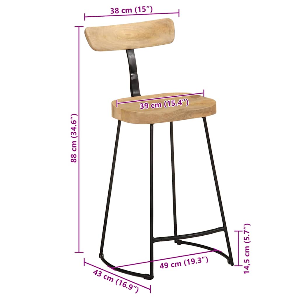 barstole 2 stk. 49x43x88 cm massivt mangotræ