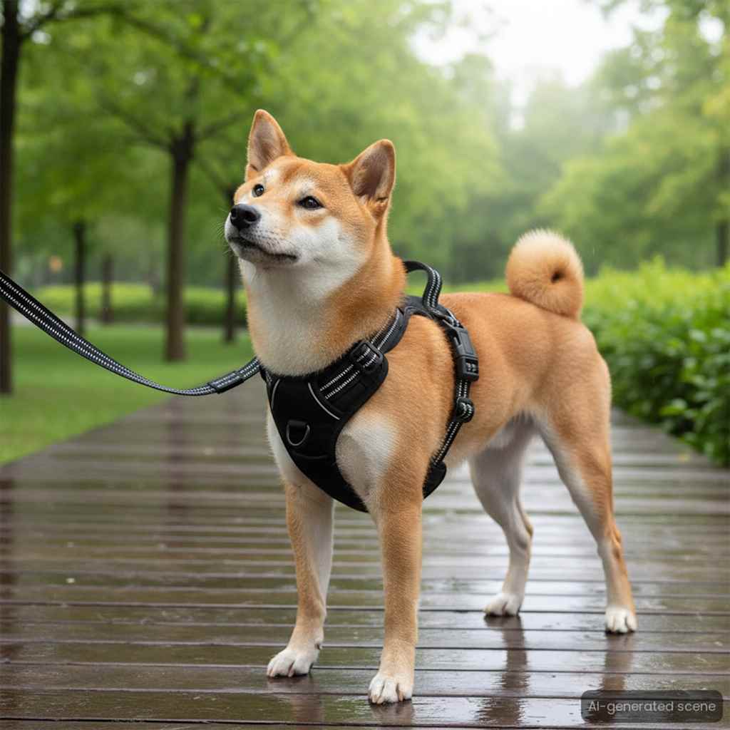 hundesele med snor og halsbånd str. L justerbar sort
