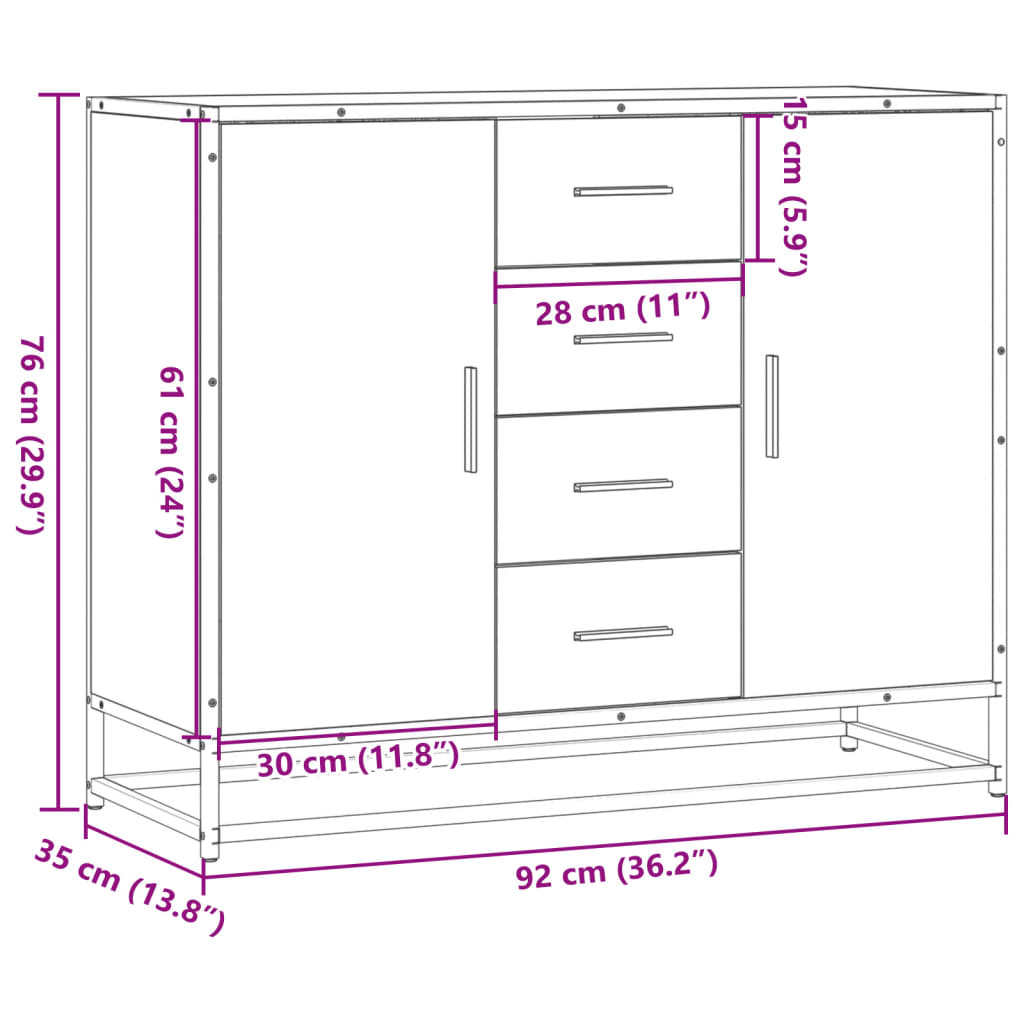 skænk 92x35x76 cm konstrueret træ sort