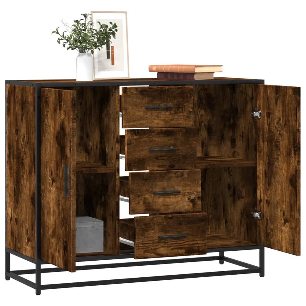 skænk 92x35x76 cm konstrueret træ røget egetræsfarve