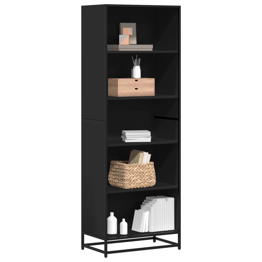 Bogreol i konstrueret træ med metalstel - 60 × 35 × 170,5 cm, sort