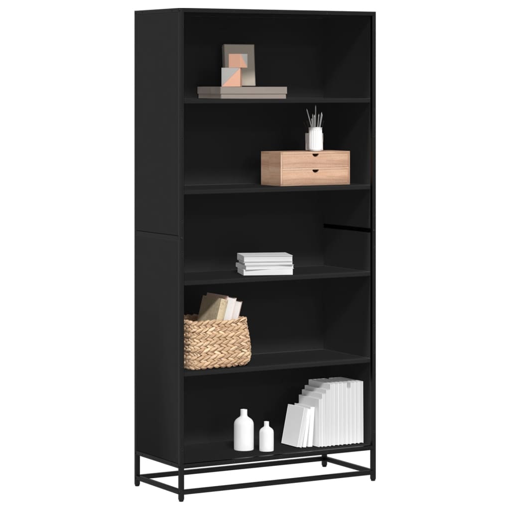 Bogreol 60X35X170,5 Cm Konstrueret Træ Sort - 80.5 cm / 170.5 cm