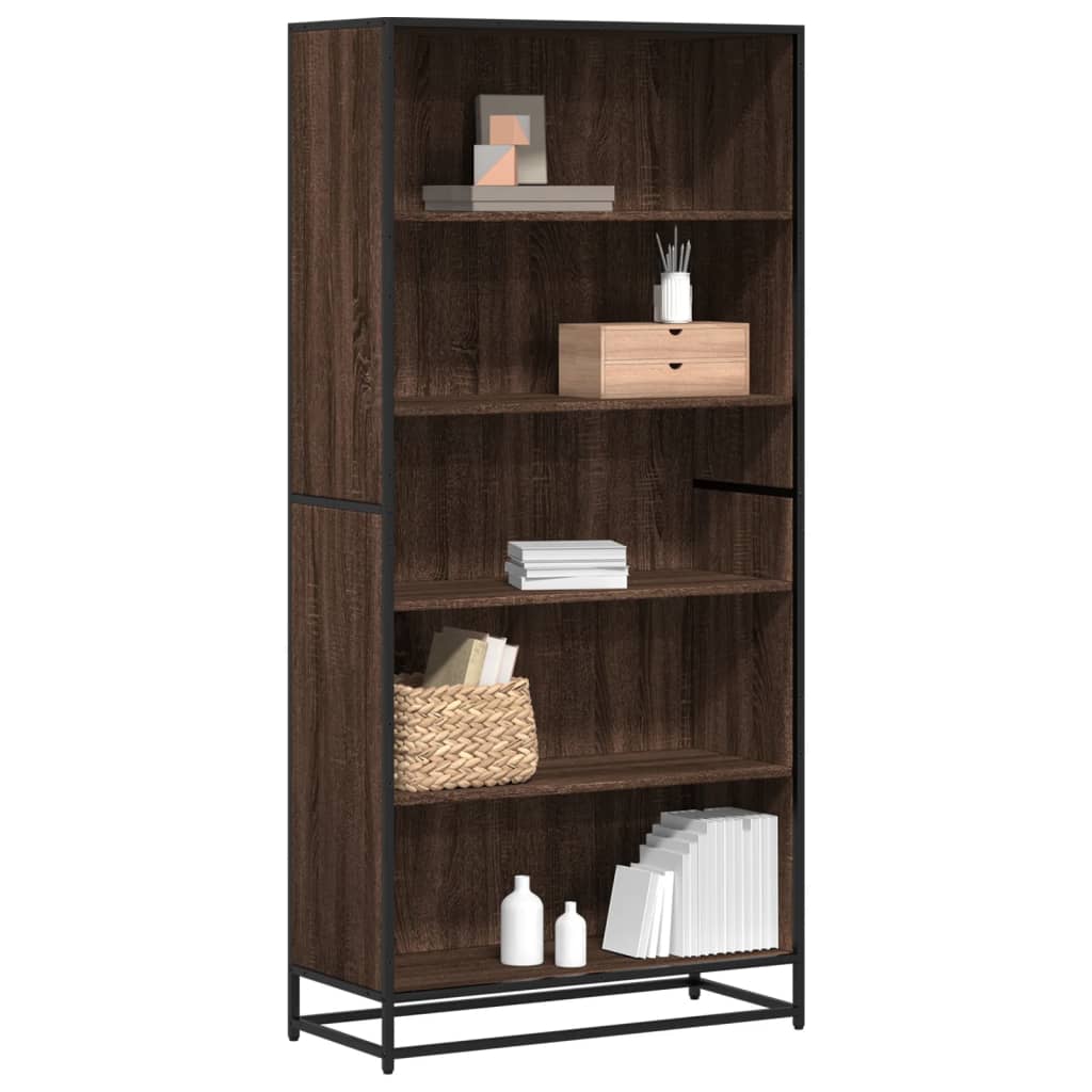 Bogreol i brun egetræsfarve - 80,5 × 35 × 170,5 cm, konstrueret træ og metal