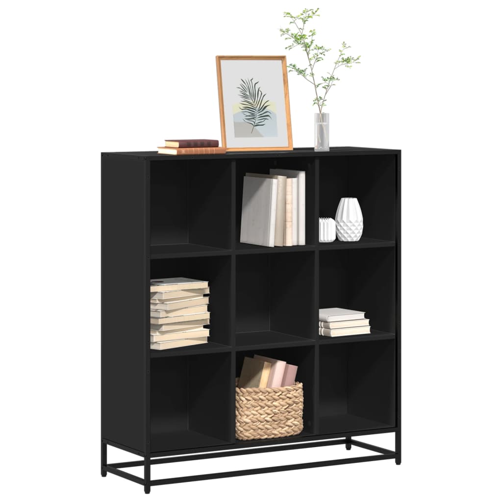 Bogreol med 9 rum - konstrueret træ og metal, sort, 97,5×33×107,5 cm