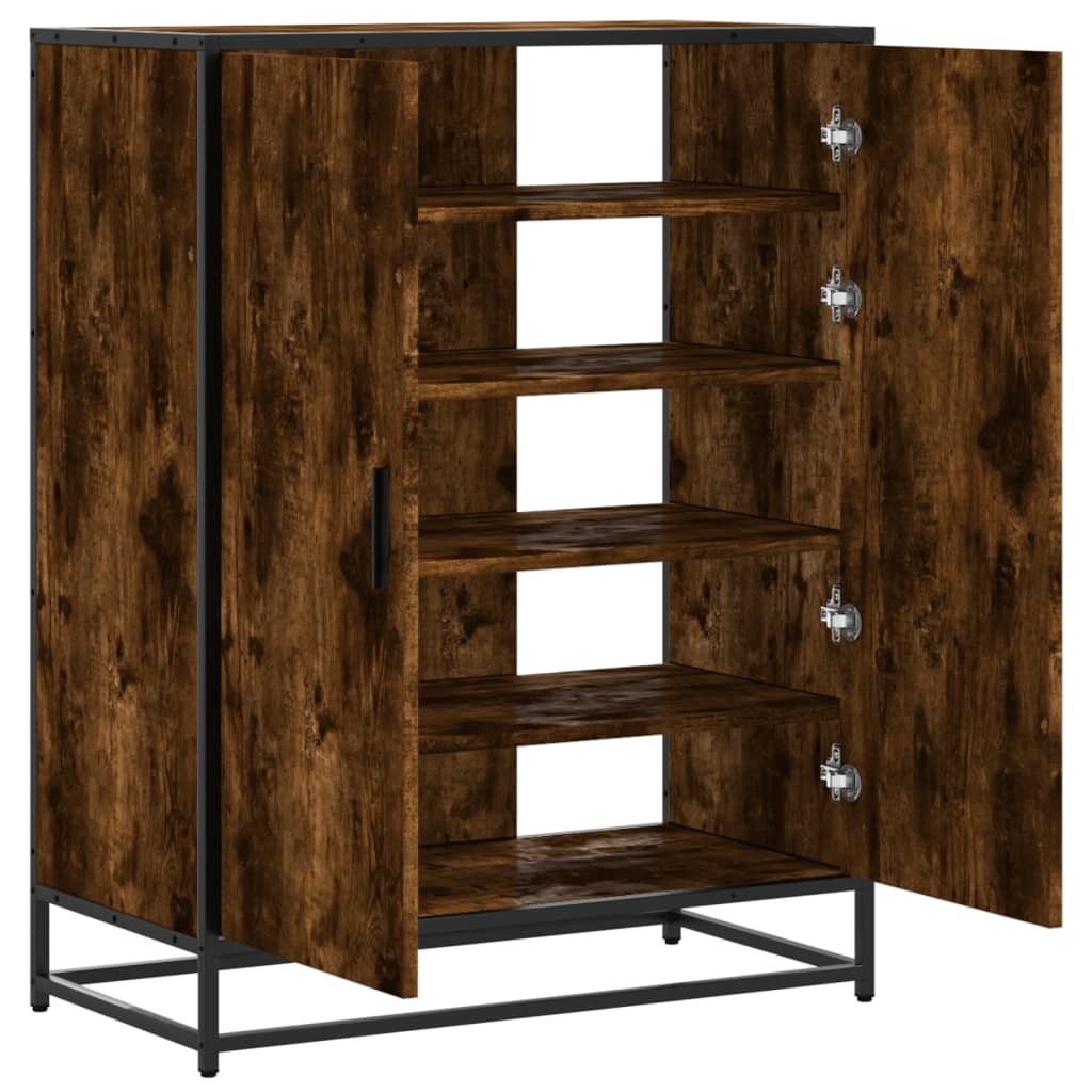 skoskab 75x38x97,5 cm konstrueret træ og metal røget egetræ