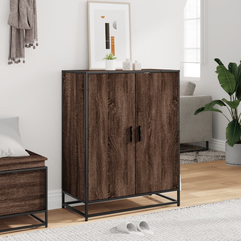 skoskab 75x38x97,5 cm konstrueret træ og metal brun egetræ