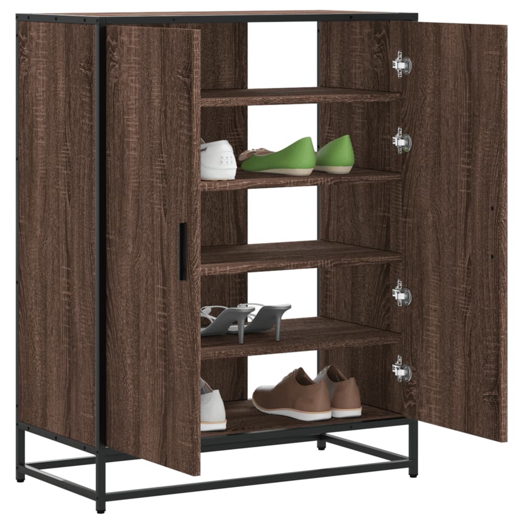 skoskab 75x38x97,5 cm konstrueret træ og metal brun egetræ
