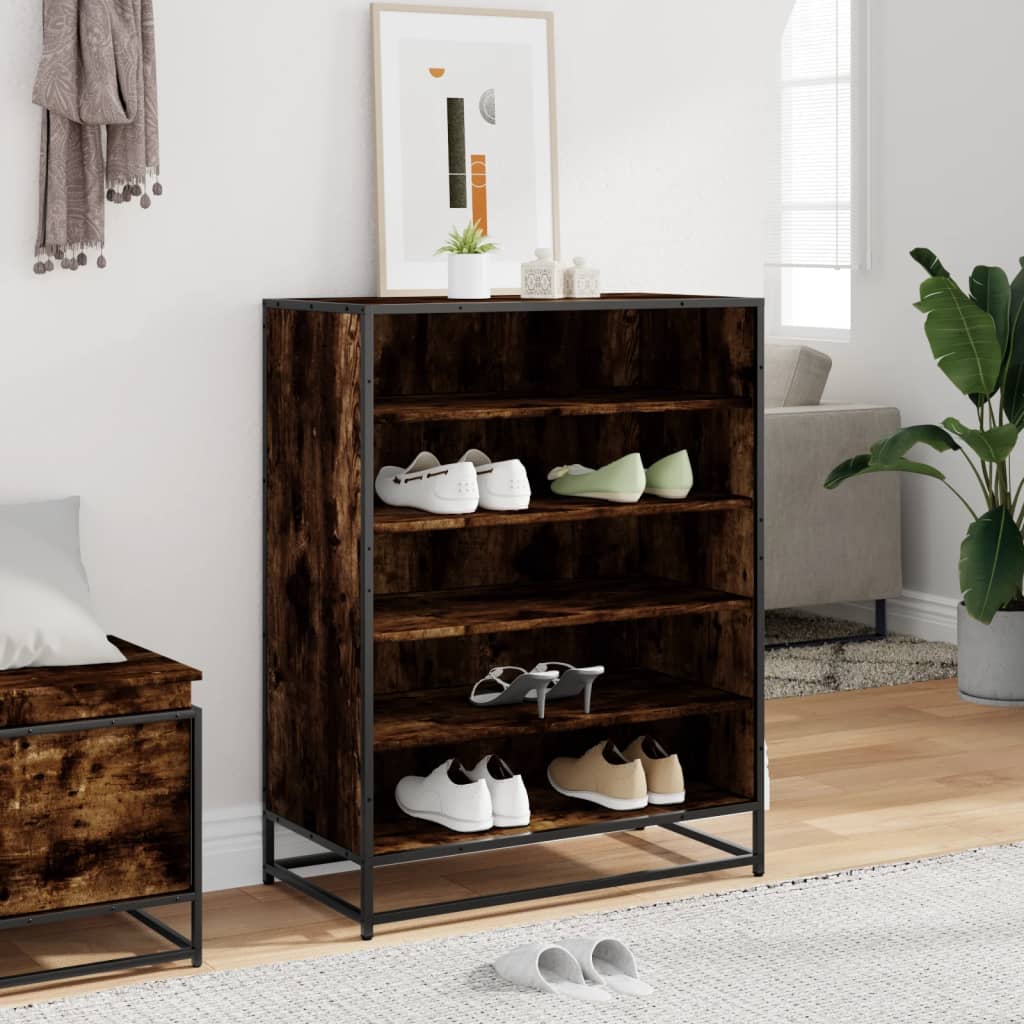 skoskab 75x38x97,5 cm konstrueret træ og metal røget egetræ
