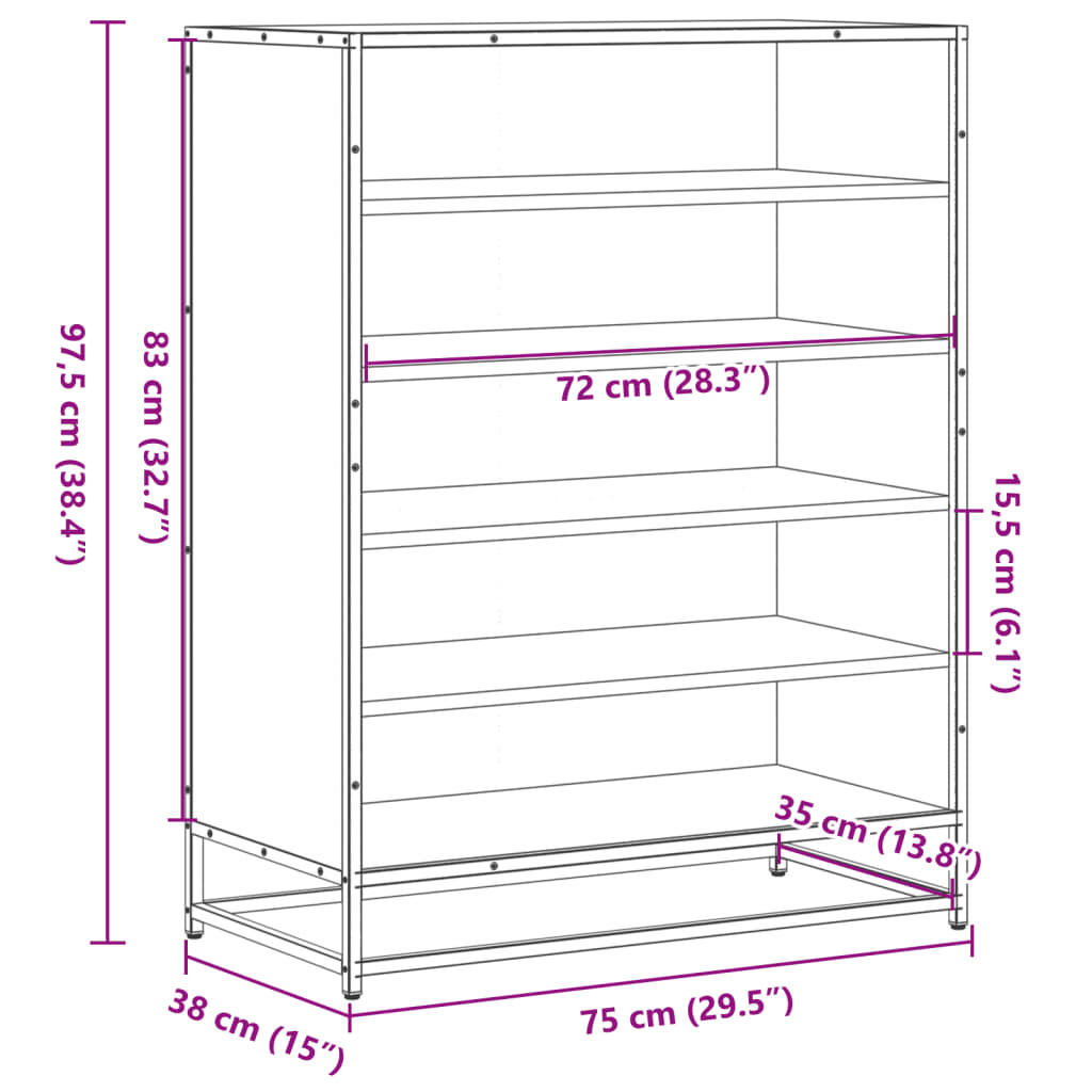 skoskab 75x38x97,5 cm konstrueret træ og metal røget egetræ