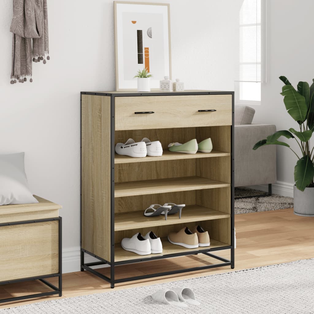 skoskab 75x38x97,5 cm konstrueret træ og metal sonoma-eg