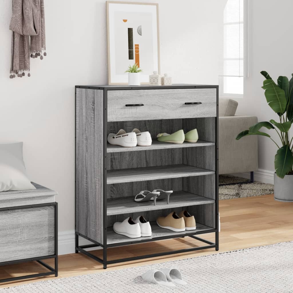 skoskab 75x38x97,5 cm konstrueret træ og metal grå sonoma-eg