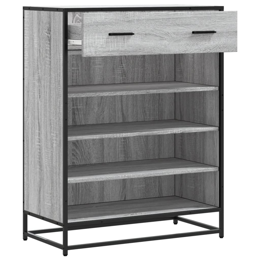 skoskab 75x38x97,5 cm konstrueret træ og metal grå sonoma-eg