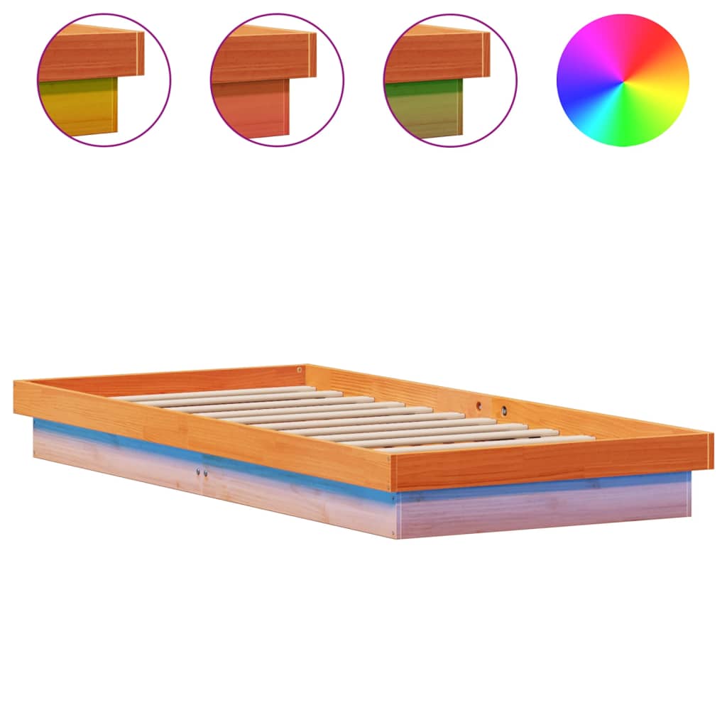 LED sengeramme 75x190 cm massivt fyrretræ gyldenbrun