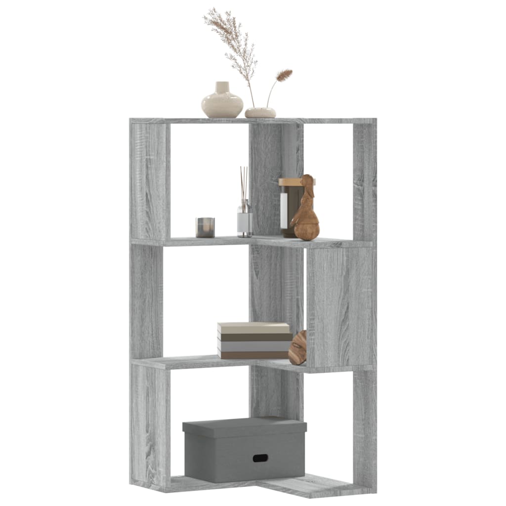bogreol til hjørne 50x50x102 cm 3 hylder konstrueret træ billede