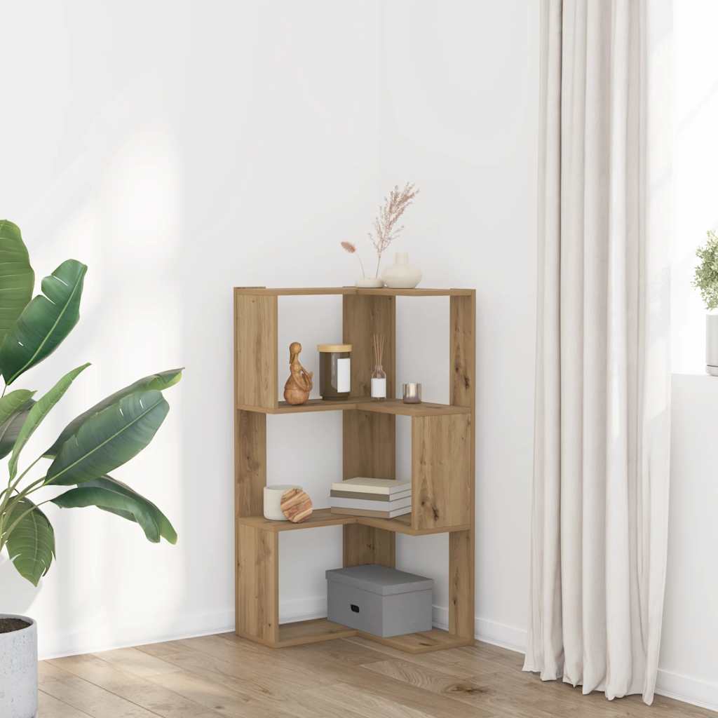 bogreol til hjørne 50x50x102 cm 3 hylder konstrueret træ egetræ billede
