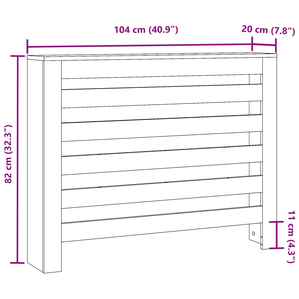 radiatorskjuler 104x20x82 cm konstrueret træ brun egetræ