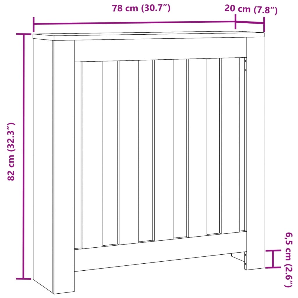 radiatorskjuler 78x20x82 cm konstrueret træ grå sonoma-eg