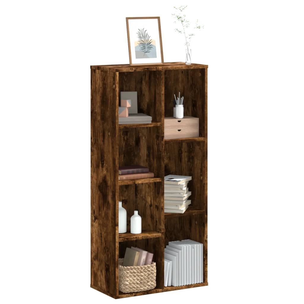 bogreol 50x25x105 cm konstrueret træ røget egetræsfarve billede