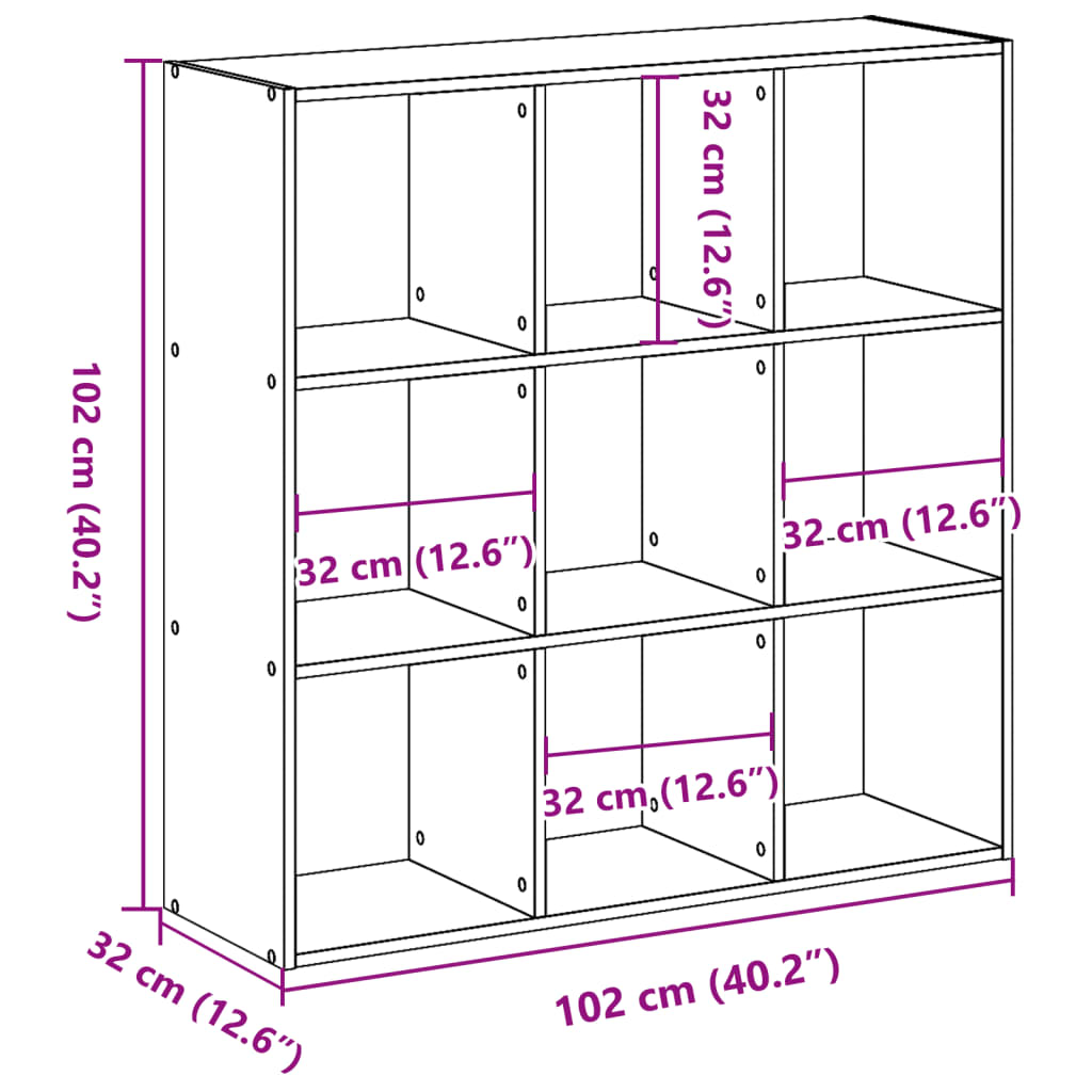 bogreol 102x32x102 cm konstrueret træ antikt træ