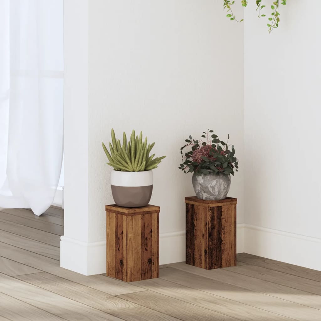 Plantestativer sæt af 2 - 10×10×18 cm i konstrueret træ, antikt træ