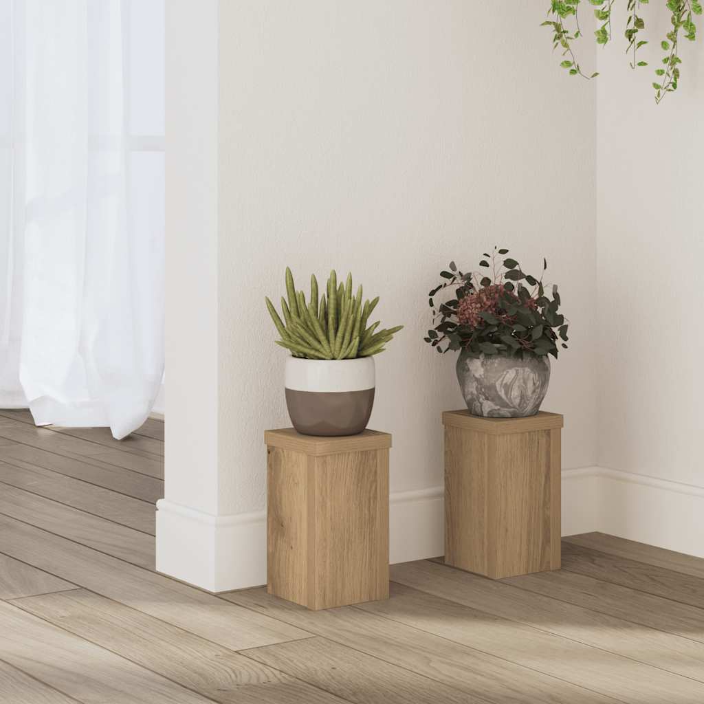 Plantestativer sæt á 2 - 10×10×18 cm i egetræsfarvet konstrueret træ