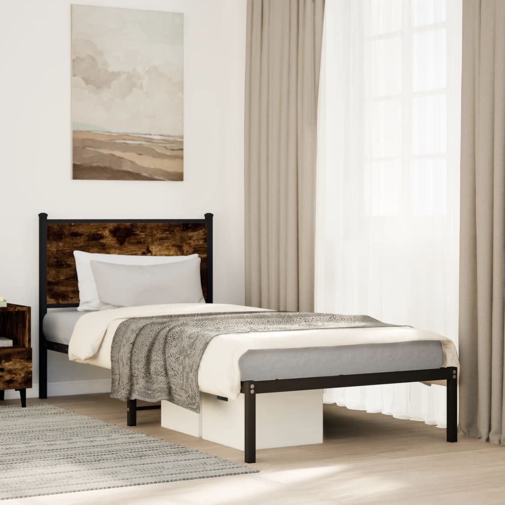 sengeramme uden madras 90x200 cm metal røget egetræsfarve