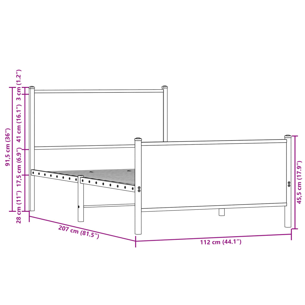 sengeramme uden madras 107x203 cm metal sonoma-eg