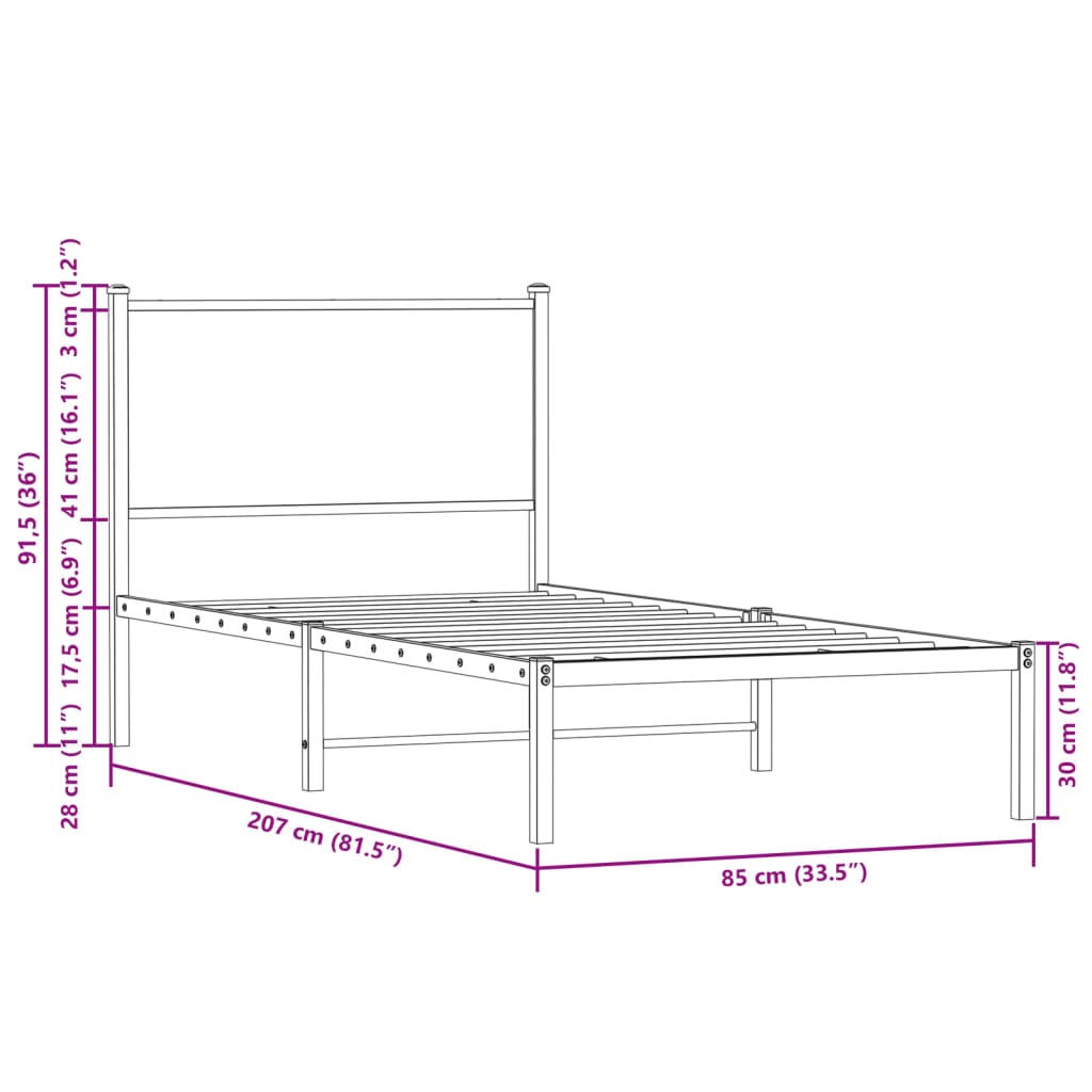 sengeramme 80x200 cm uden madras metal brun egetræsfarve