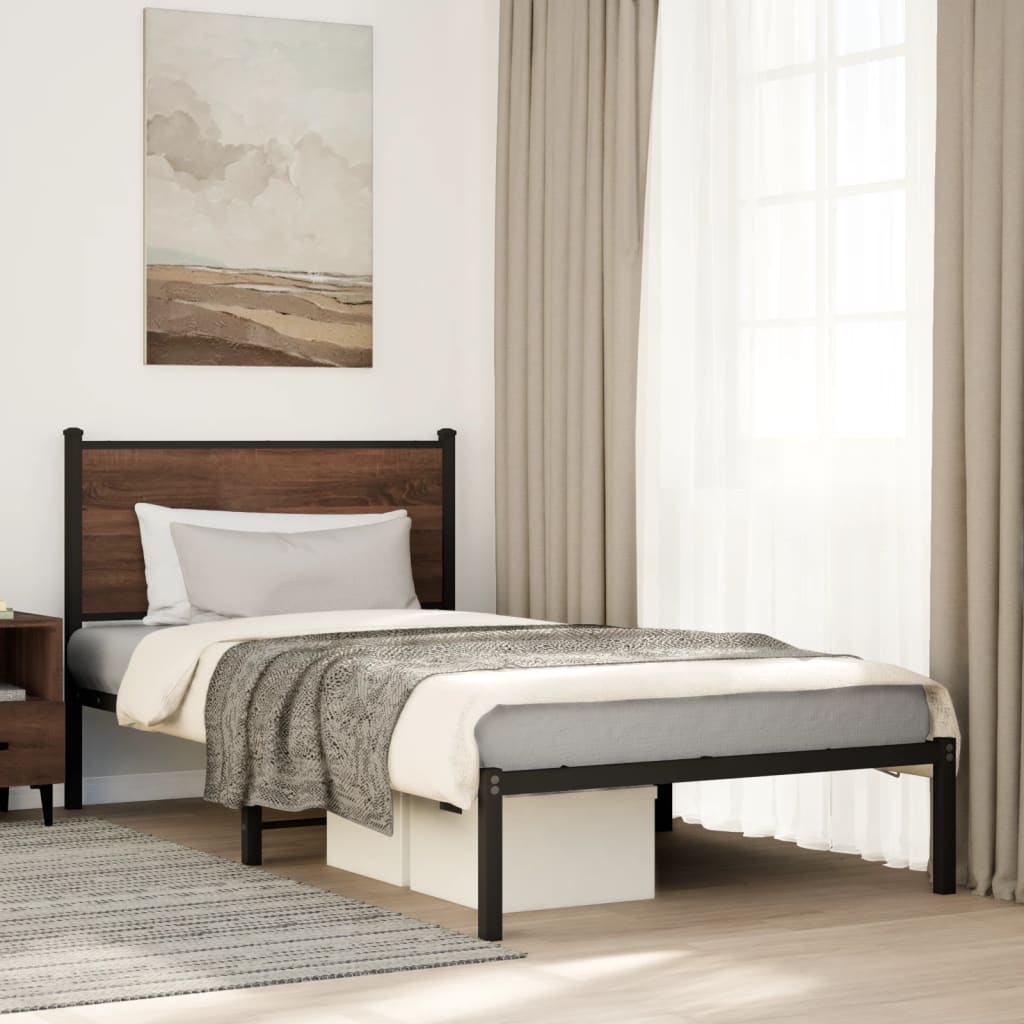 sengeramme 100x200 cm uden madras metal brun egetræsfarve