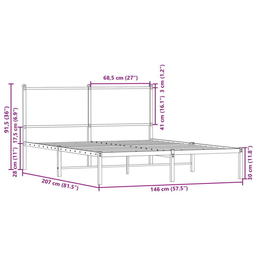 sengeramme 140x200 cm uden madras metal brun egetræsfarve