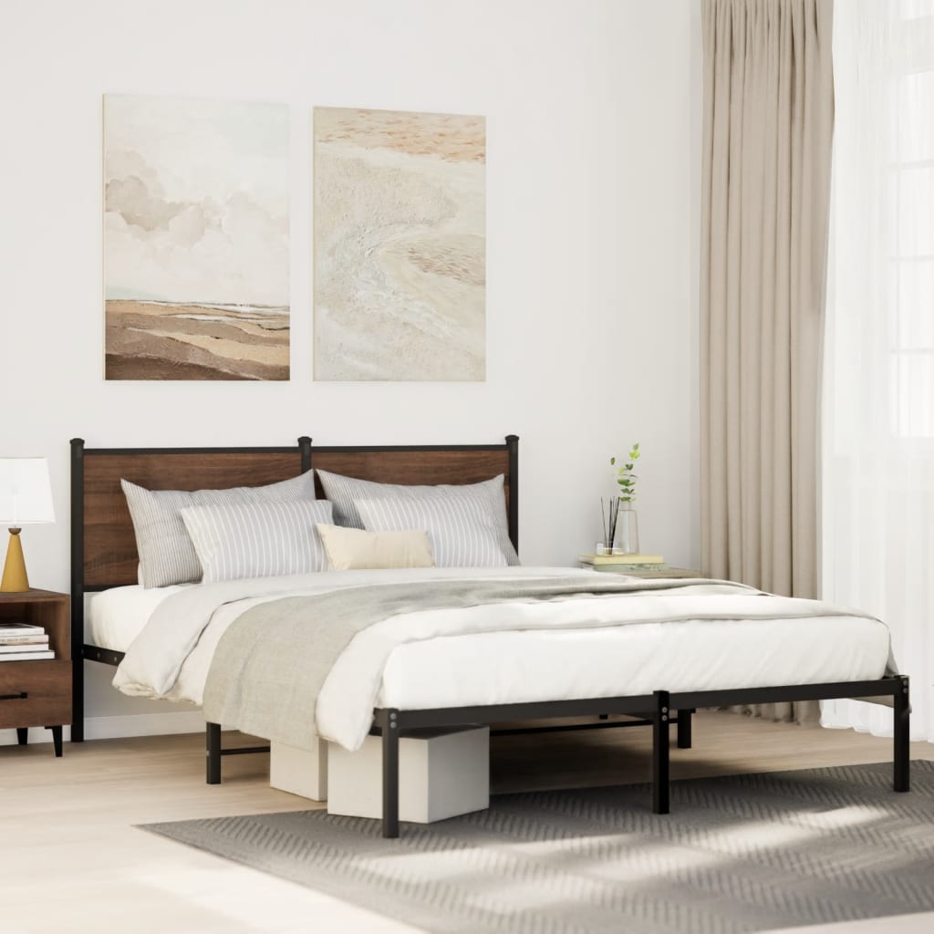 sengeramme 140x200 cm uden madras metal brun egetræsfarve