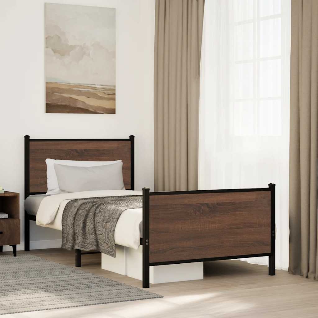 sengeramme 80x200 cm uden madras metal brun egetræsfarve