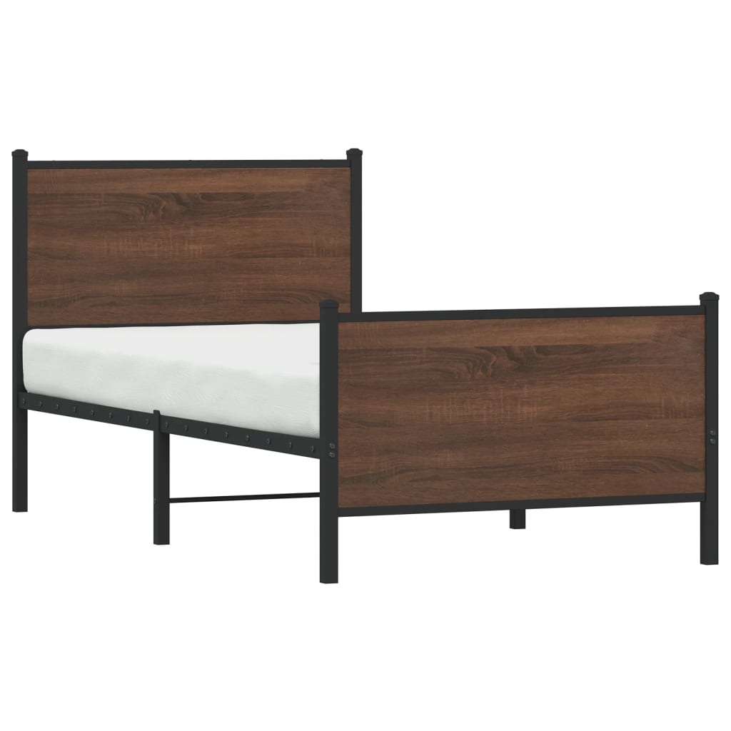 sengeramme 90x190 cm uden madras metal brun egetræsfarve