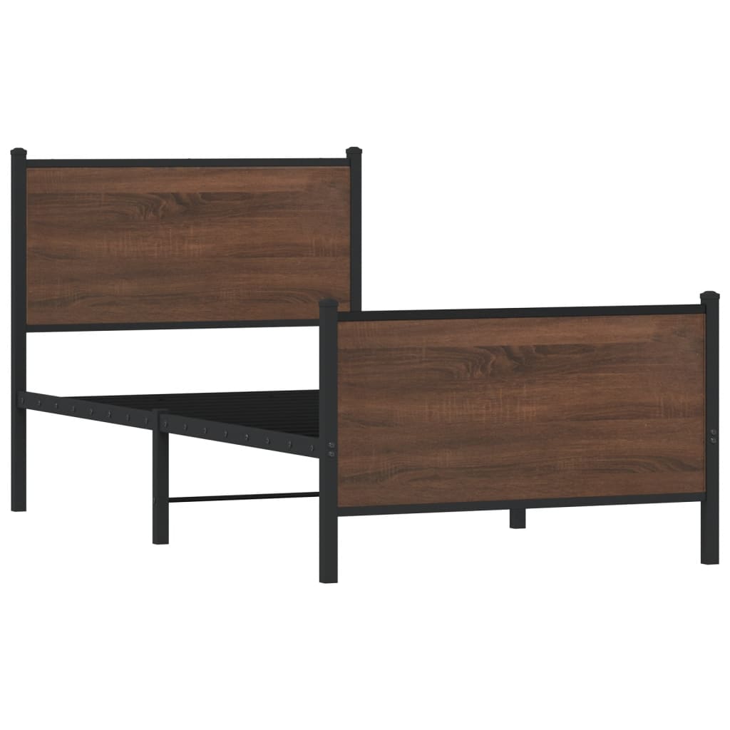 sengeramme 90x200 cm uden madras metal brun egetræsfarve