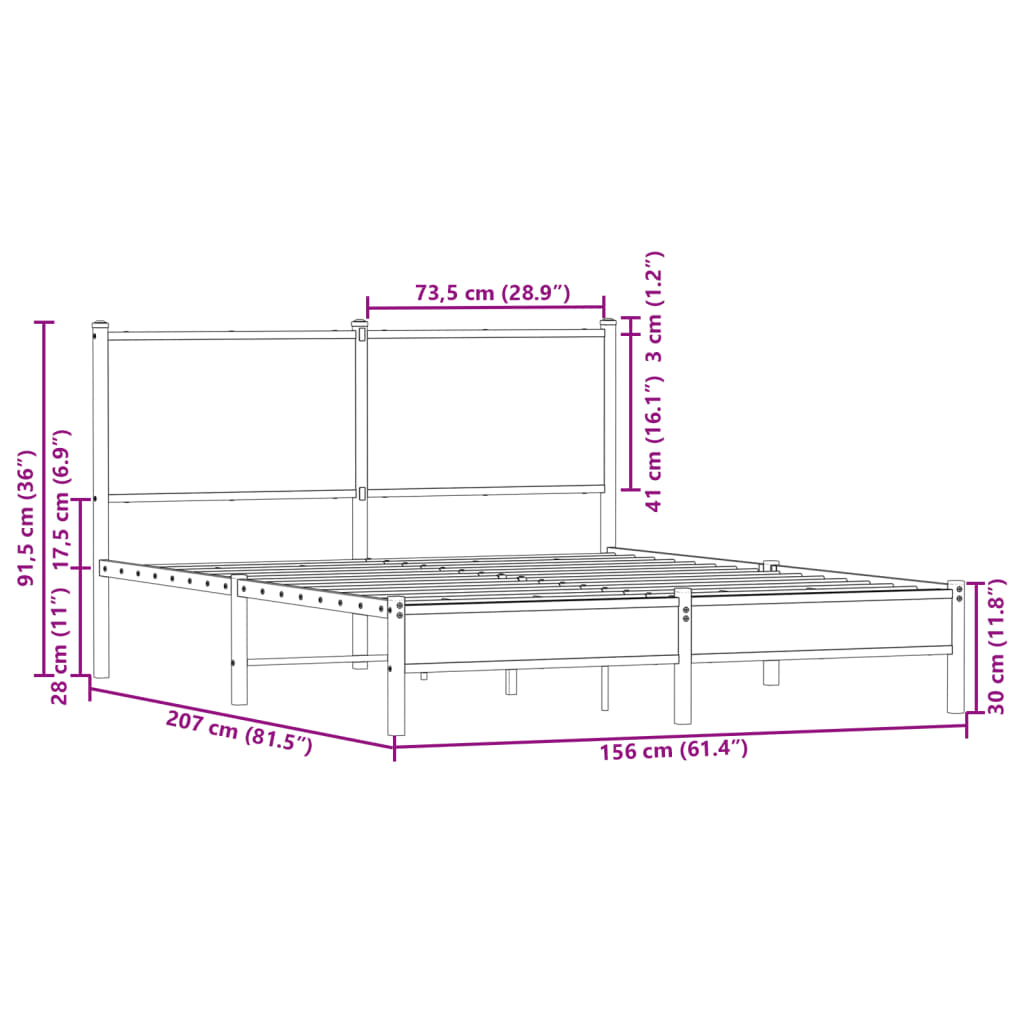 sengeramme uden madras 150x200 cm metal røget egetræsfarve