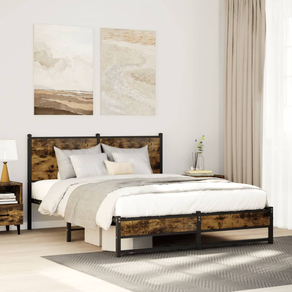 sengeramme uden madras 150x200 cm metal røget egetræsfarve