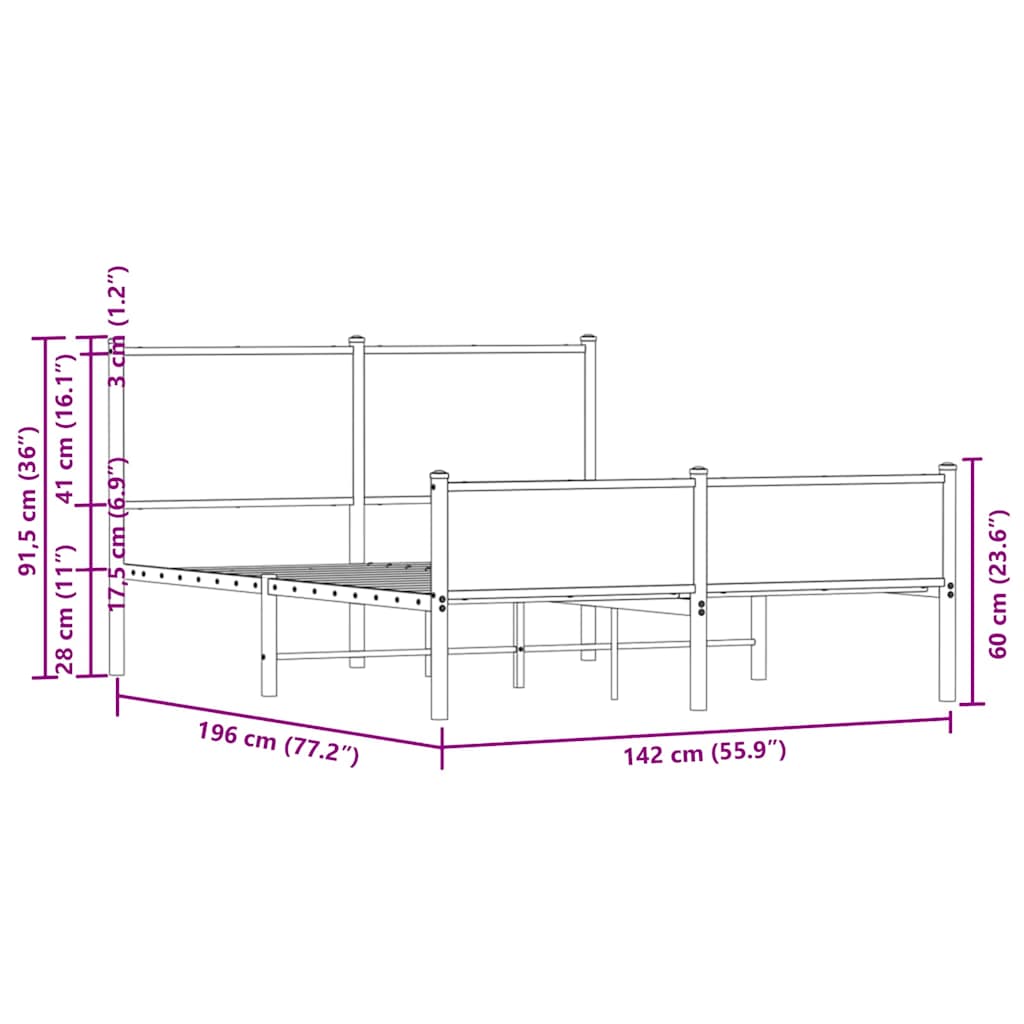 sengeramme uden madras 137x190 cm metal røget egetræsfarve