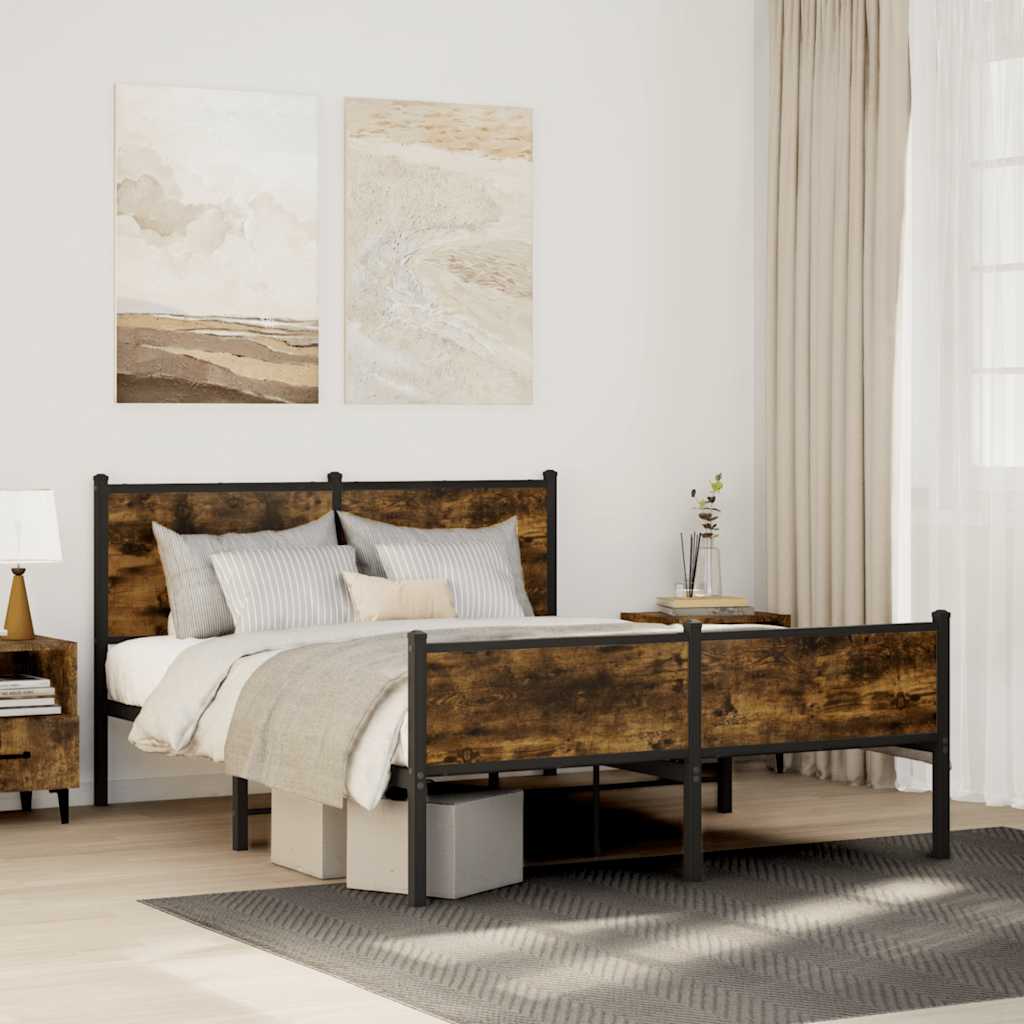 sengeramme uden madras 137x190 cm metal røget egetræsfarve