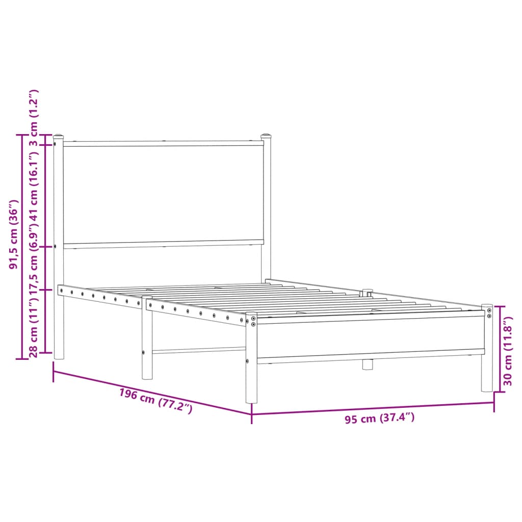 sengeramme uden madras 90x190 cm metal sonoma-eg
