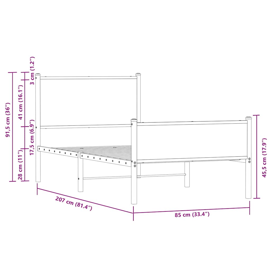 sengeramme uden madras 80x200 cm metal sonoma-eg