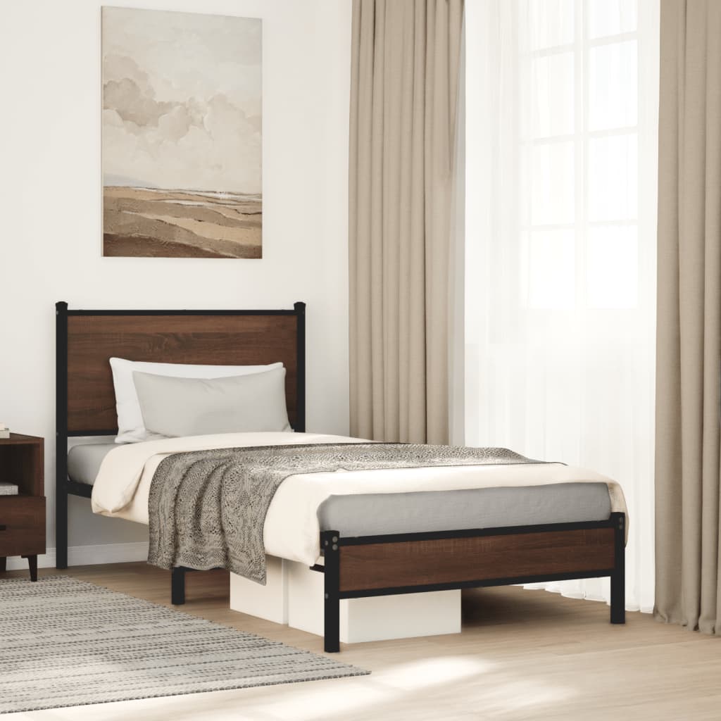 sengeramme 75x190 cm uden madras metal brun egetræsfarve