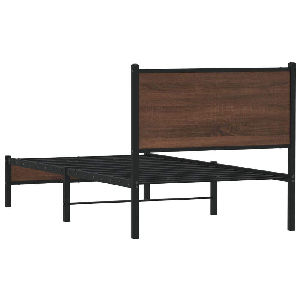 sengeramme 90x190 cm uden madras metal brun egetræsfarve