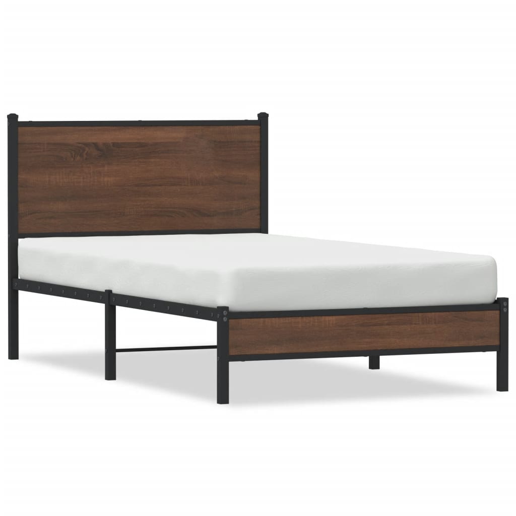 sengeramme 107x203 cm uden madras metal brun egetræsfarve