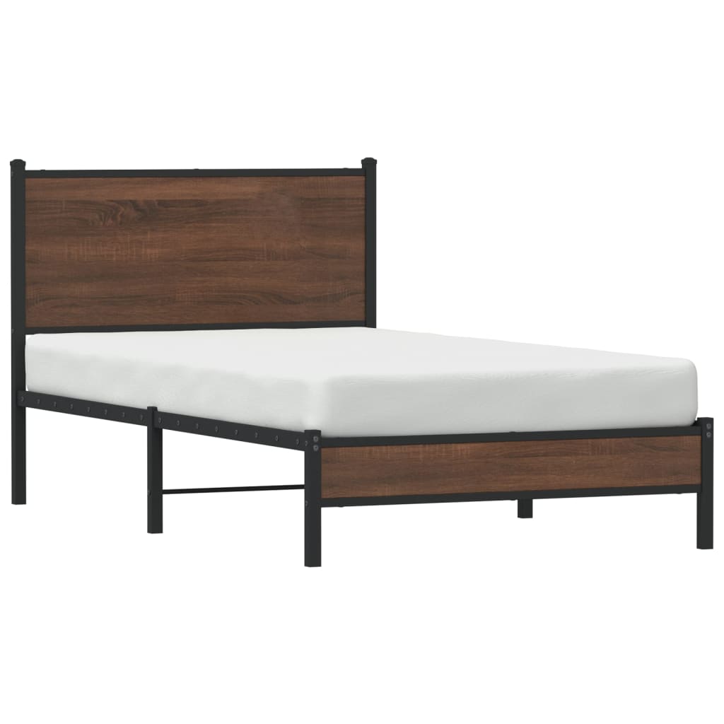 sengeramme 107x203 cm uden madras metal brun egetræsfarve